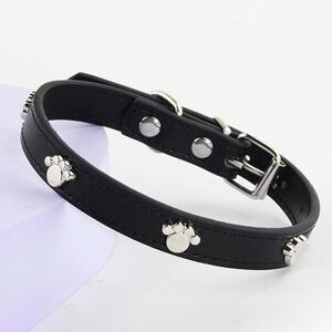 Premium PU Leather Durable Adjustable Dog Collar with‎ Paw Decoration Large